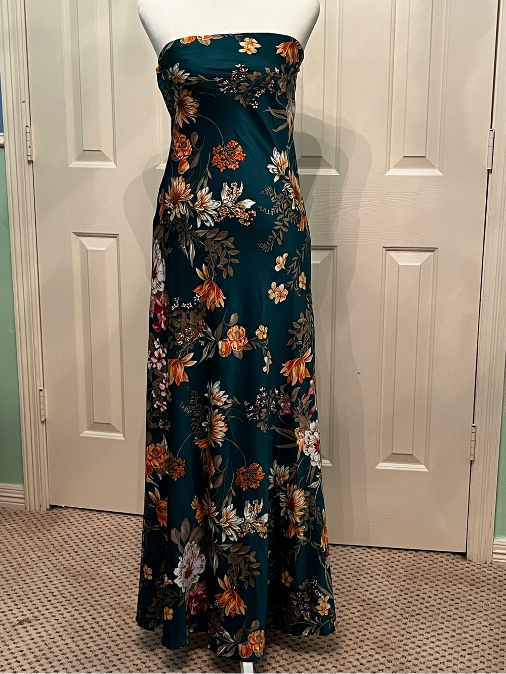12th Tribe Teal Strapless Floral Maxi Dress